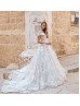 Beaded Ivory Lace Crystal Waist Wedding Dress
